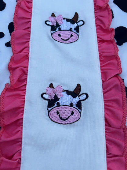 Western ranch girl cow embroidery short sleeve girls boutique dress 2601060M