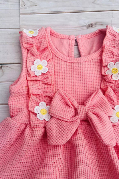 Western chic pink waffle ruffled top & shorts 2pc girls boutique set 2601061M