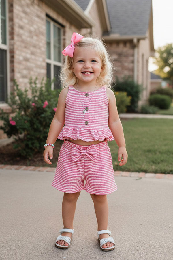 Western pink striped crop top & shorts girls boutique set 2601062M