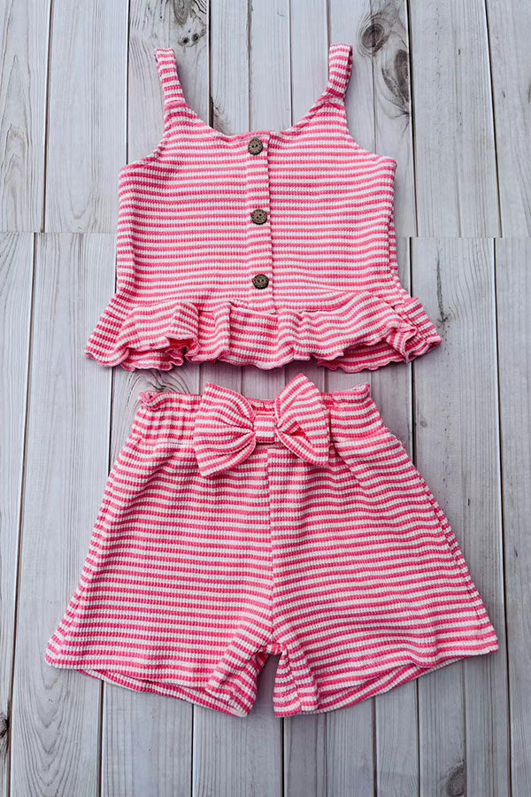 Western pink striped crop top & shorts girls boutique set 2601062M
