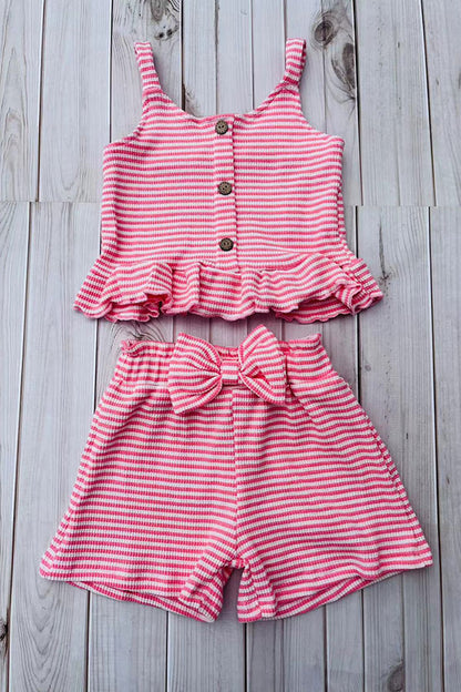 Western pink striped crop top & shorts girls boutique set 2601062M