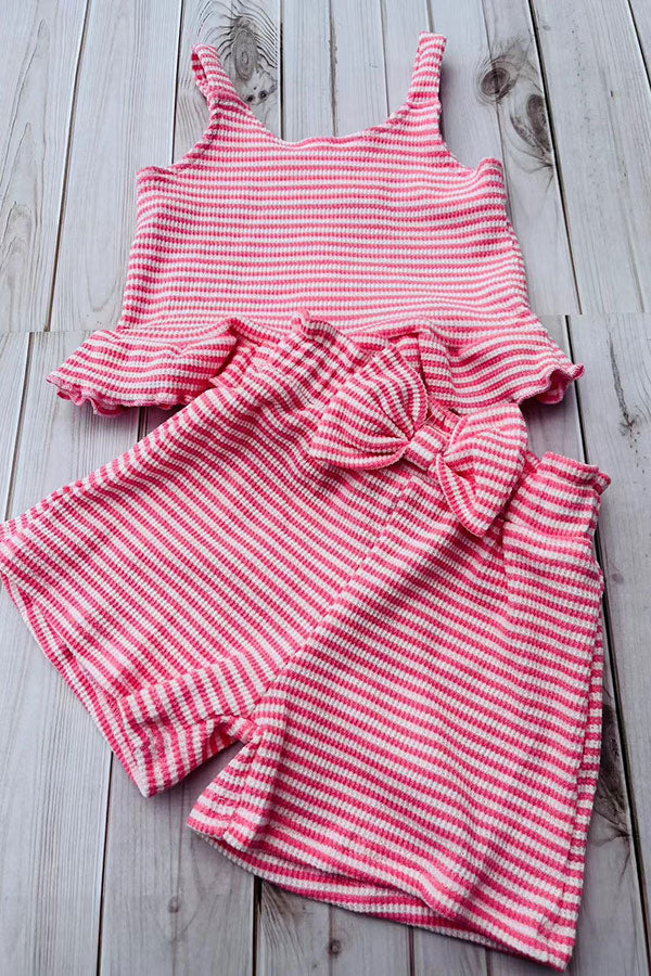 Western pink striped crop top & shorts girls boutique set 2601062M