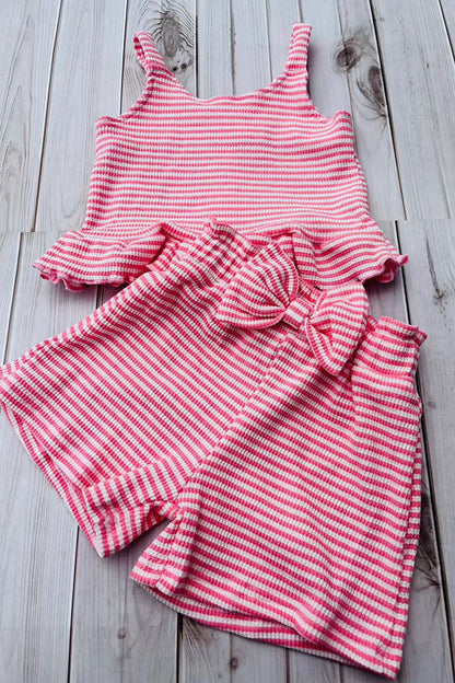 Western pink striped crop top & shorts girls boutique set 2601062M