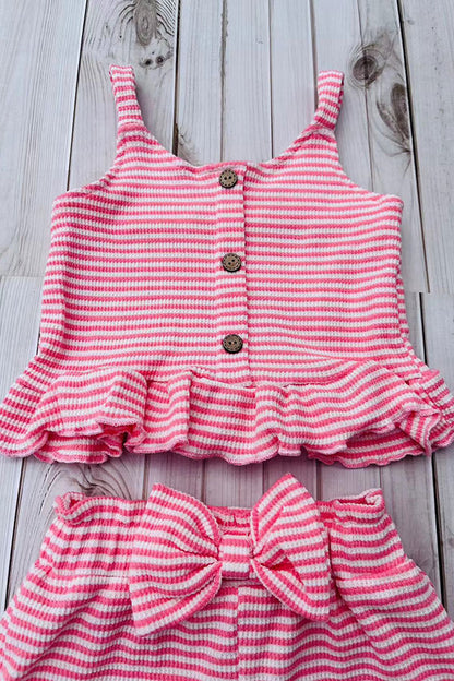 Western pink striped crop top & shorts girls boutique set 2601062M