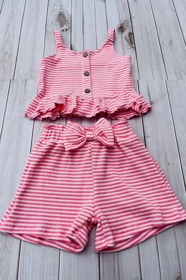 Western pink striped crop top & shorts girls boutique set 2601062M
