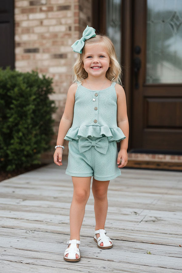 Light Green crop top & shorts girls boutique set 2601064M