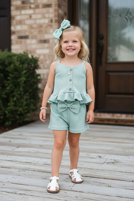 Trendy aqua crop top & shorts girls boutique set 2601059M