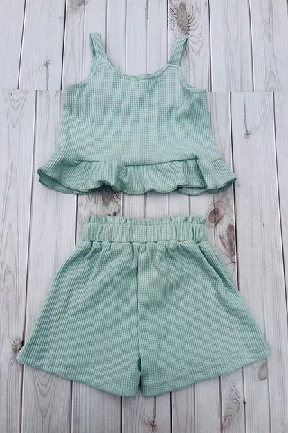 Light Green crop top & shorts girls boutique set 2601064M