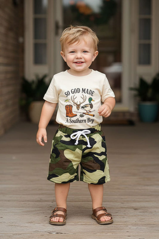 Western Southern boy top & camo shorts boy's boutique set 2601065M