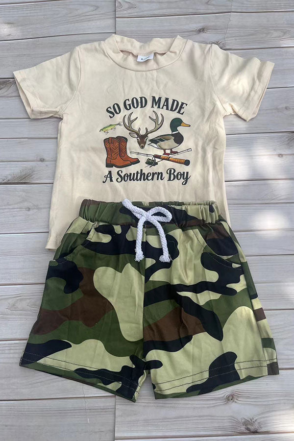 Western Southern boy top & camo shorts boy's boutique set 2601065M