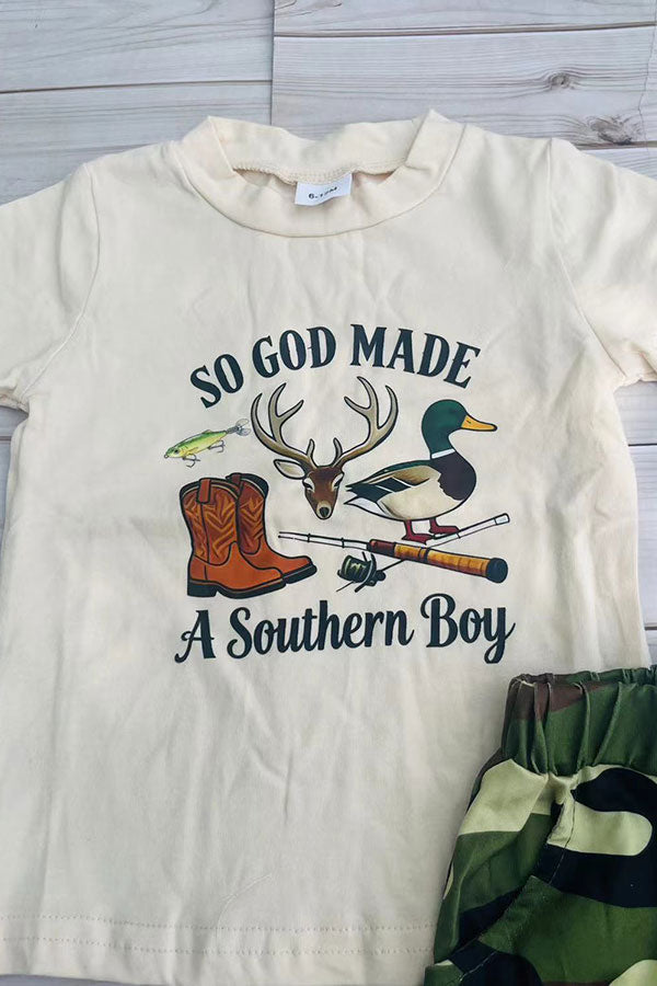 Western Southern boy top & camo shorts boy's boutique set 2601065M