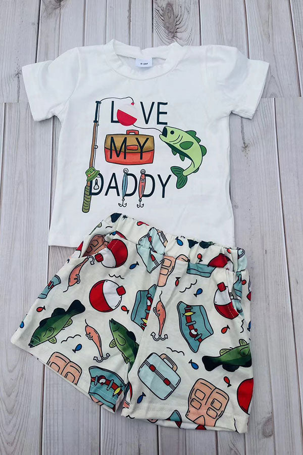 Chic fishing white top & shorts 2pc boy's boutique set 2601066M