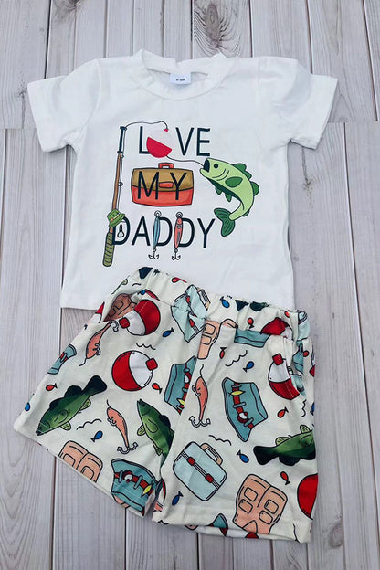 Chic fishing white top & shorts 2pc boy's boutique set 2601066M