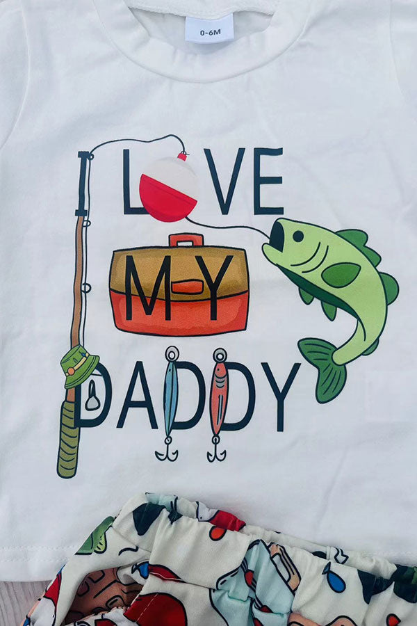 Chic fishing white top & shorts 2pc boy's boutique set 2601066M