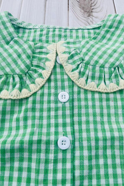 Chic green plaid top & ruffle shorts girls boutique set 2601068M
