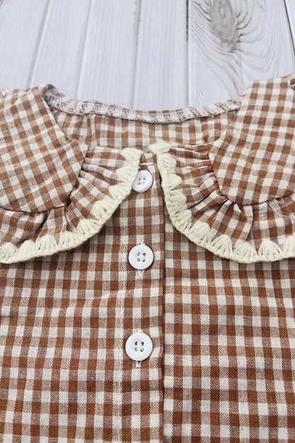 Trendy brown plaid top & skirt girls boutique set 2601067M