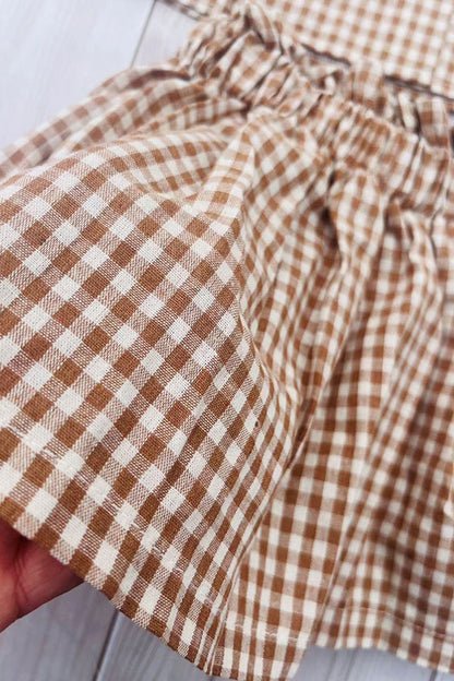 Trendy brown plaid top & skirt girls boutique set 2601067M