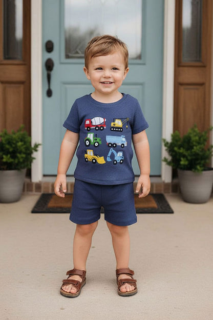 Western vehicle top & blue shorts boy's boutique set 2601069M
