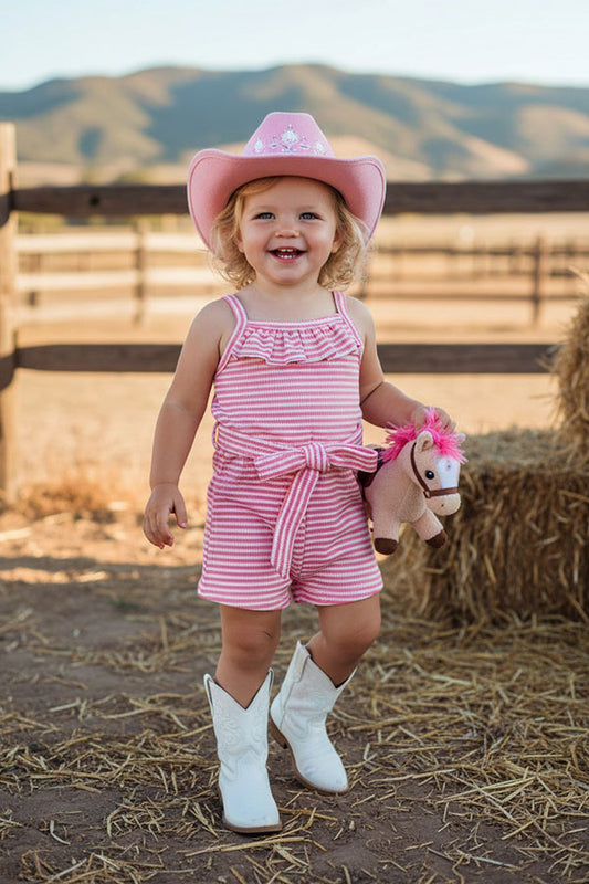 Western pink waffle one piece girls boutique jumpsuit 2601070M