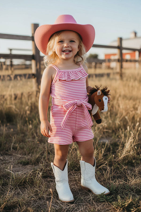 Western pink waffle one piece girls boutique jumpsuit 2601070M