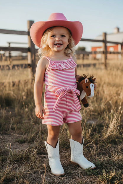 Western pink waffle one piece girls boutique jumpsuit 2601070M