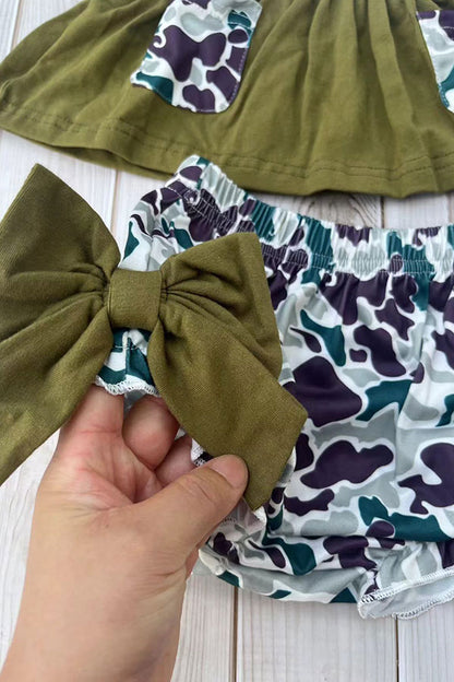 Western Mallards embroidery smock top & camo shorts baby girls boutique sets 2601071M