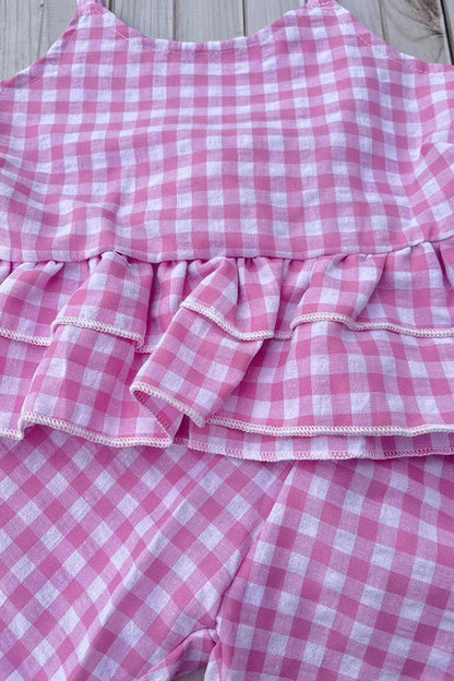 Trendy pink plaid top & bell bottom baby girls boutique set 2601072M