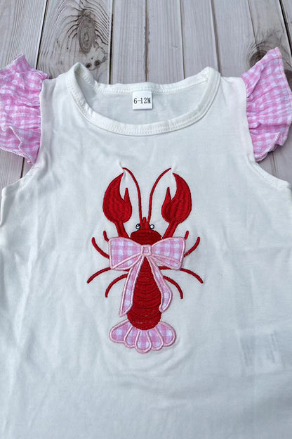Trendy lobster embroidery top & ruffle shorts girls boutique set 2601073M