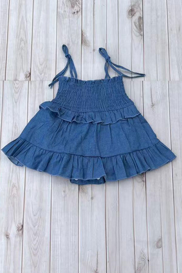 Western denim blue one piece newborn baby girls boutique onesies 2601074M