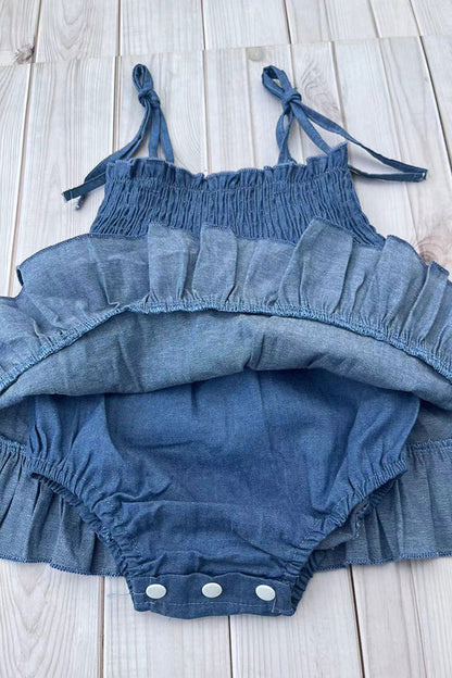 Western denim blue one piece newborn baby girls boutique onesies 2601074M