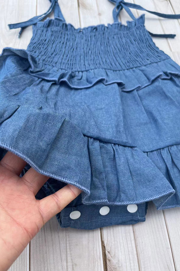 Western denim blue one piece newborn baby girls boutique onesies 2601074M