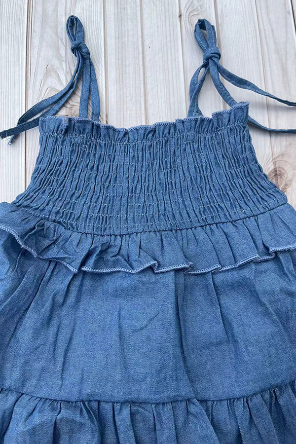 Western denim blue one piece newborn baby girls boutique onesies 2601074M