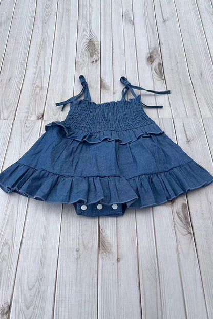 Western denim blue one piece newborn baby girls boutique onesies 2601074M