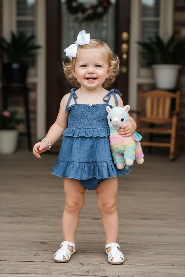 Western denim blue one piece newborn baby girls boutique onesies 2601074M