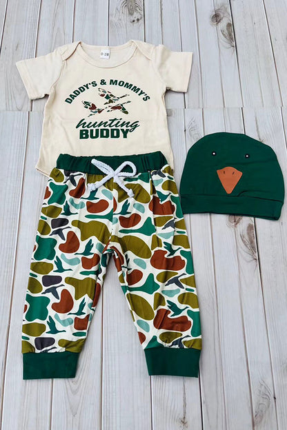Western mallards hunting romper & pant & hat baby boutique sets 2601075M