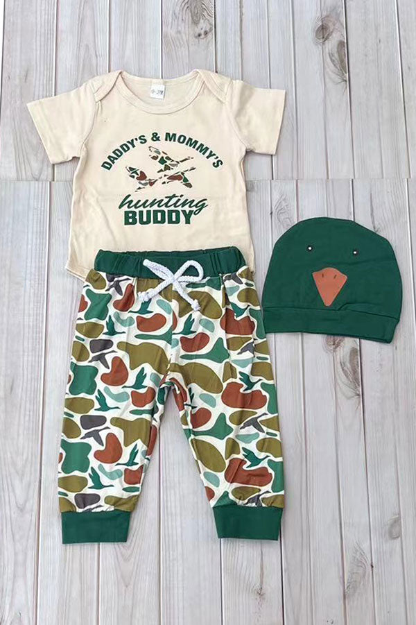 Western mallards hunting romper & pant & hat baby boutique sets 2601075M
