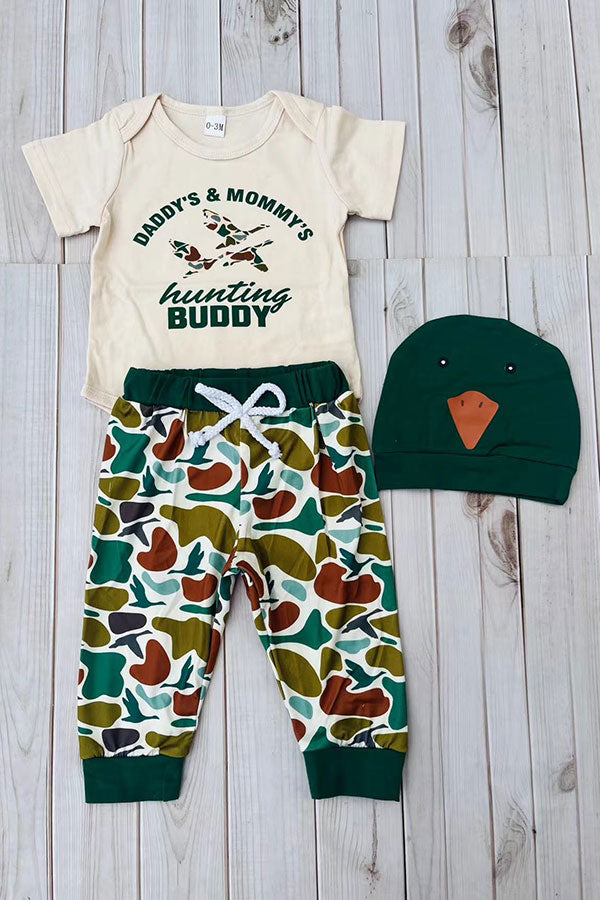 Western mallards hunting romper & pant & hat baby boutique sets 2601075M