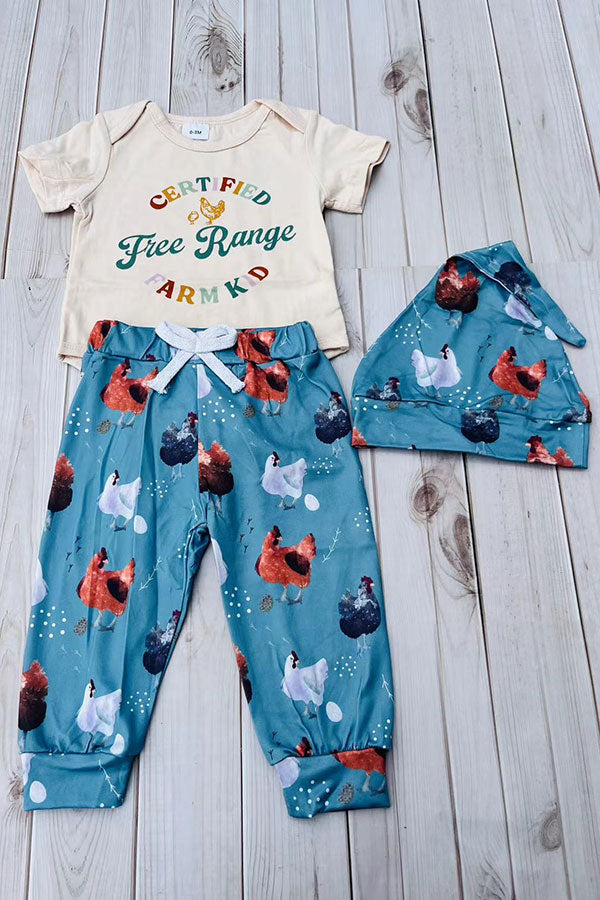 Western farm kid romper & pant & hat 3pc baby boutique sets 2601077M