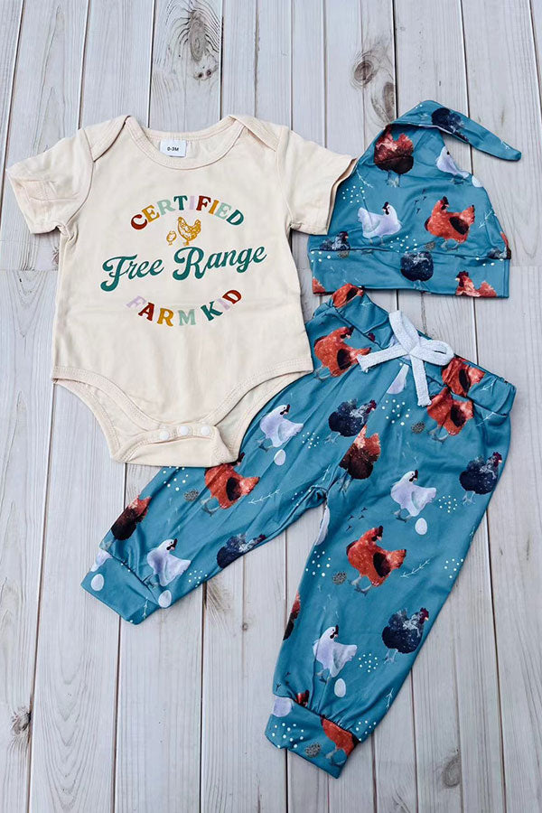 Western farm kid romper & pant & hat 3pc baby boutique sets 2601077M