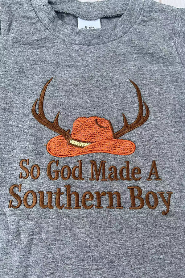 Southern boy hat embroidery top & brown shorts 2pc boy's boutique set 2601079M