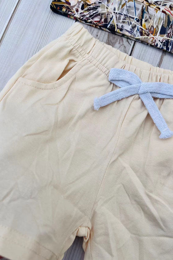 Western wild mallards embroidery top & cream shorts 2pc boy's boutique set 2601080M