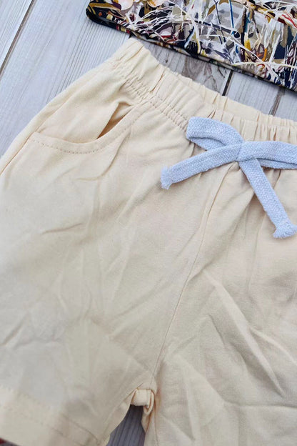 Western wild mallards embroidery top & cream shorts 2pc boy's boutique set 2601080M