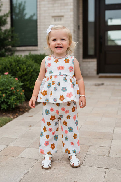 Chic floral print gauze top & pant 2pc girls boutique set 2601081M