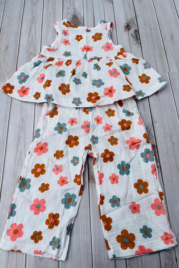 Chic floral print gauze top & pant 2pc girls boutique set 2601081M