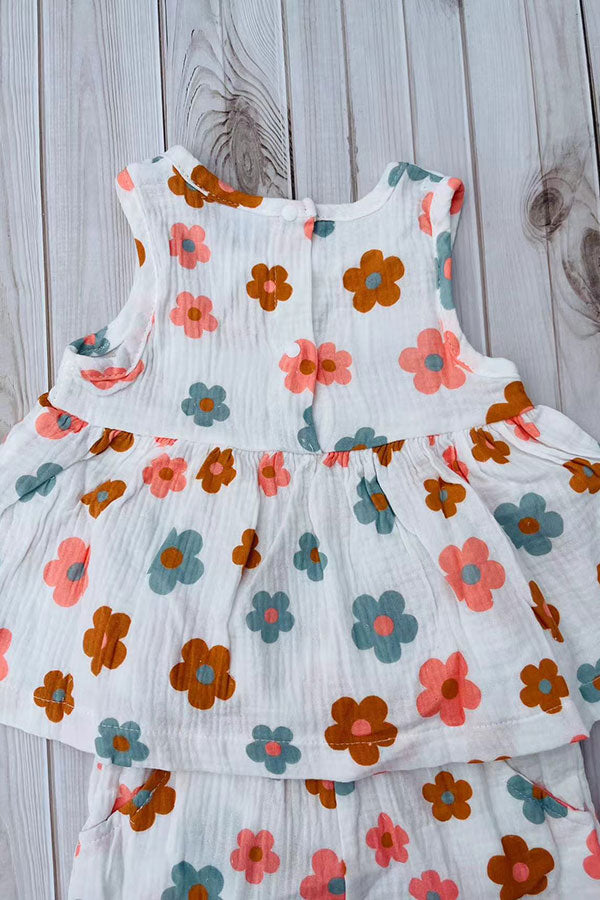 Chic floral print gauze top & pant 2pc girls boutique set 2601081M
