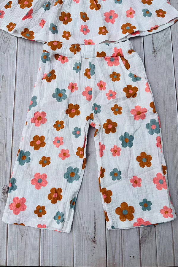 Chic floral print gauze top & pant 2pc girls boutique set 2601081M