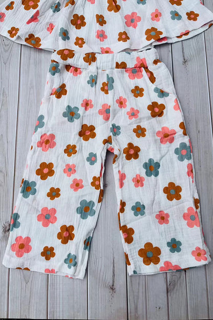 Chic floral print gauze top & pant 2pc girls boutique set 2601081M