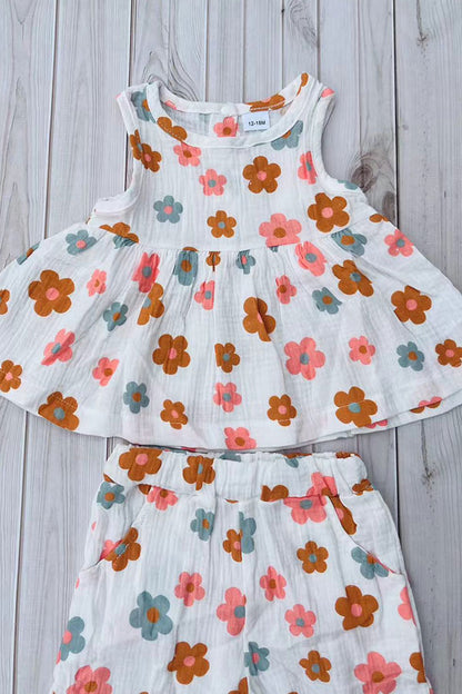 Chic floral print gauze top & pant 2pc girls boutique set 2601081M