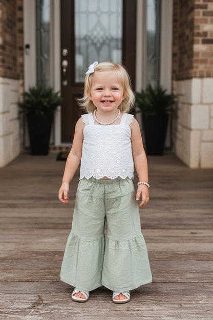 Trendy crop top & tiered ruffle wide leg pant girls boutique set 2601084M