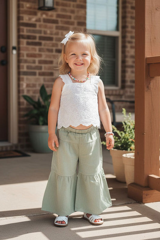 Trendy crop top & tiered ruffle wide leg pant girls boutique set 2601084M